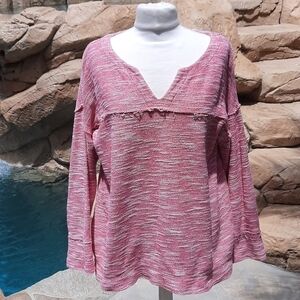 Soft Surroundings sweater tunic oversized v neck heathered pink and white medium